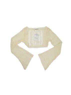 Heart of Sun Chica Bell-Sleeved Bolero in Beige Crochet